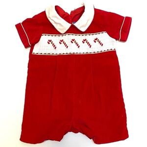 Classics by Anavini Christmas Romper Hand Smocked with Candy Canes 3 Mo